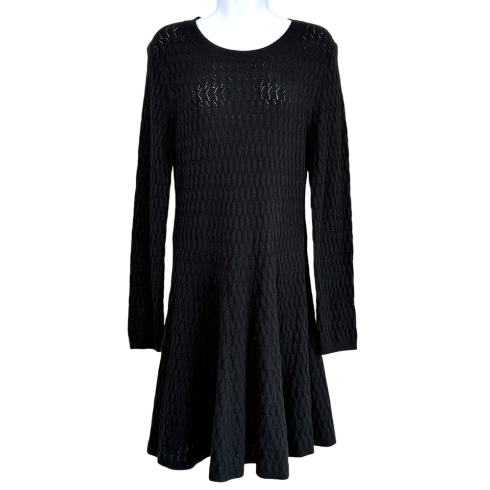 Gap‎ CashSoft Pointelle Sweater Dress Black Sz L Dark Fairy Coquette Whimsigoth